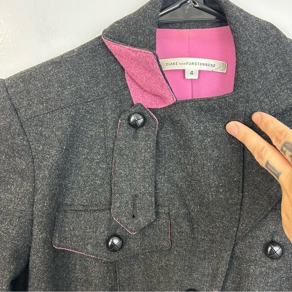 Diane Von Furstenberg El Dorado Grey Button Up Wool Blend Pea Coat Jacket Size 4 - Picture 6 of 14